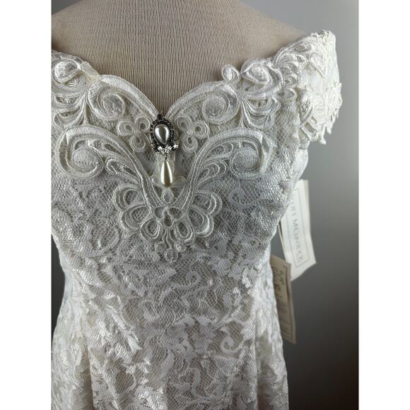 NWT Vintage Scott McClintock Lace Off The Shoulder Bridal Wedding Dress Size 12 - Picture 5 of 16